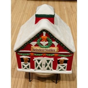 Christmas Reindeer Stables Cookie Jar by Cheryl's Cookies New In Box
